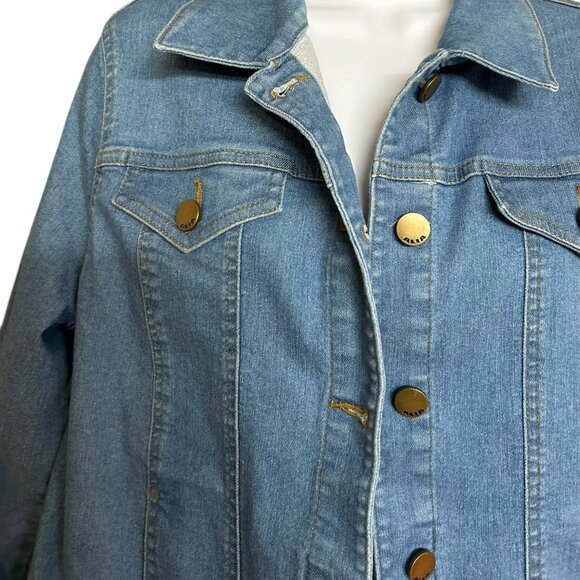 Alia Womens Jean Jacket Size 12P Stretchy Metal Button Western Country Cottage - Picture 2 of 7